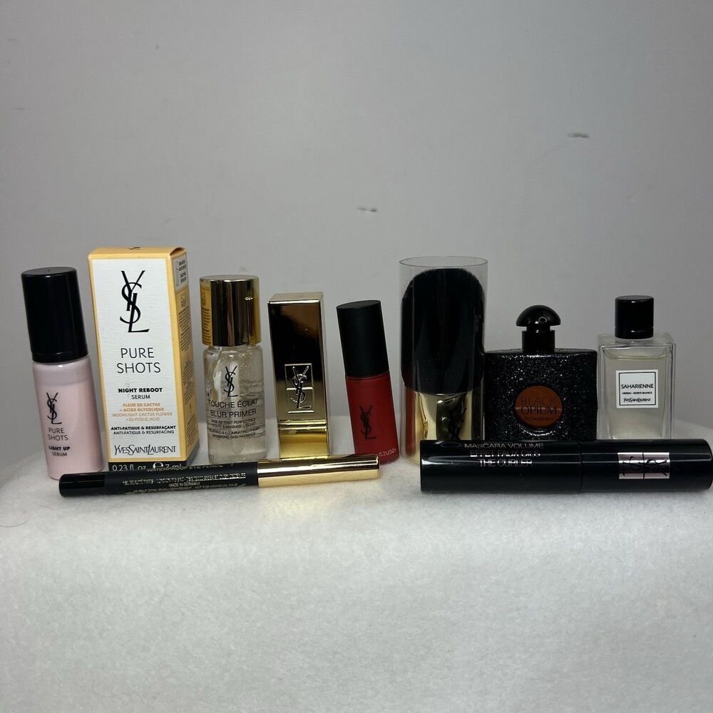 YSL BUNDLE 10 Pcs Travel Size Opium Saharienne Edp pure Shot Serum Lipstick